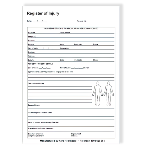 Register of Injuries Duplicate Pad (25 pages)